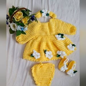 Yellow dress set  with crochet 💐🌺🇨🇦